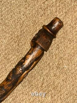Antique South African Walking Stick Hand-Carved Paul Kruger Top & Floral Shaft