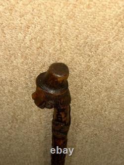Antique South African Walking Stick Hand-Carved Paul Kruger Top & Floral Shaft