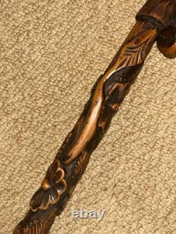 Antique South African Walking Stick Hand-Carved Paul Kruger Top & Floral Shaft