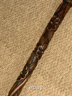 Antique South African Walking Stick Hand-Carved Paul Kruger Top & Floral Shaft