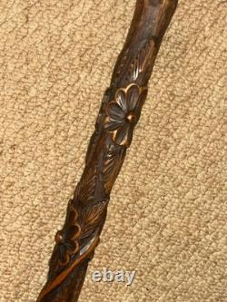 Antique South African Walking Stick Hand-Carved Paul Kruger Top & Floral Shaft
