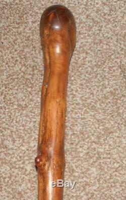 Antique Spirit Hand Carved Bearded Man With Glass Eyes Holly Shaft Walking Stick