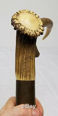 Antique Stag Horn Deer Antler German Black Forest Carved Walking Stick Cane