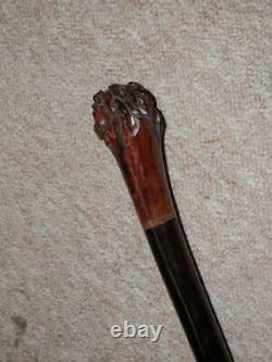 Antique Steel Lined Walking Stick Hand-Carved Lions Head With Glass Eyes 92cm