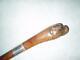 Antique Sterling Silver Hand Carved Boxer Dog Walking Stick Cane. Glass Eyes