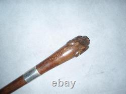 Antique Sterling Silver Hand Carved Boxer Dog Walking Stick Cane. Glass Eyes