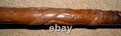 Antique Sulawesi Celebes Hardwood Walking Stick / Cane Hand-Carved Shaft Dog Top