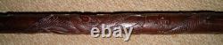 Antique Sulawesi Celebes Hardwood Walking Stick / Cane Hand-Carved Shaft Dog Top