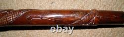 Antique Sulawesi Celebes Hardwood Walking Stick / Cane Hand-Carved Shaft Dog Top