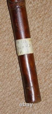 Antique Sulawesi Celebes Hardwood Walking Stick / Cane Hand-Carved Shaft Dog Top
