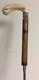 Antique Sword Cane Walking Stick with Carved Handle, Sterling Silver Collar