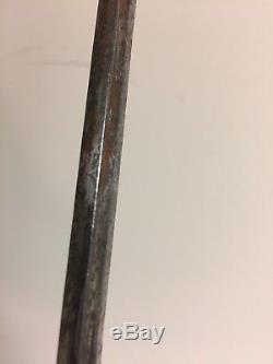 Antique Sword Cane Walking Stick with Carved Handle, Sterling Silver Collar