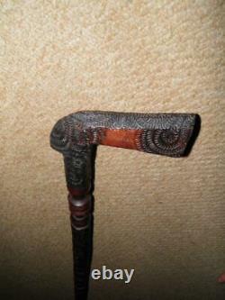 Antique'T Special' Collapsible Walking Stick/Cane With Hand-Carved Detail 88cm