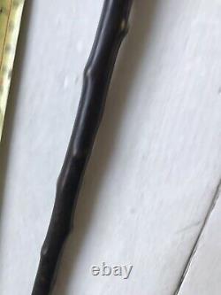 Antique Tactile Black Charlie Chaplin Bentwood Thorn Wood Walking Cane Stick