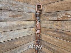 Antique Tall African Tribal Carved Walking Stick Hand Crafted Nude Snake Faces