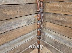 Antique Tall African Tribal Carved Walking Stick Hand Crafted Nude Snake Faces