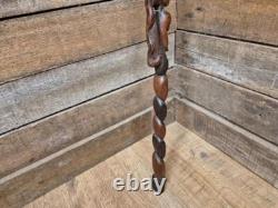 Antique Tall African Tribal Carved Walking Stick Hand Crafted Nude Snake Faces