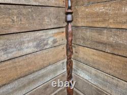 Antique Tall African Tribal Carved Walking Stick Hand Crafted Nude Snake Faces