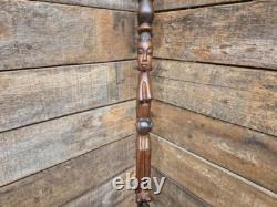 Antique Tall African Tribal Carved Walking Stick Hand Crafted Nude Snake Faces