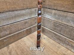 Antique Tall African Tribal Carved Walking Stick Hand Crafted Nude Snake Faces