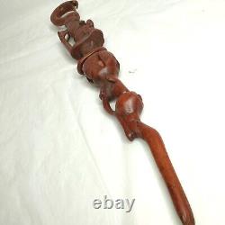 Antique Tonga Religious Walking Stick Hand-Carved Nyami Nyami & Praying People