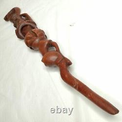 Antique Tonga Religious Walking Stick Hand-Carved Nyami Nyami & Praying People