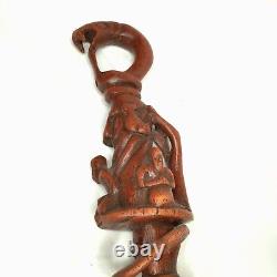 Antique Tonga Religious Walking Stick Hand-Carved Nyami Nyami & Praying People