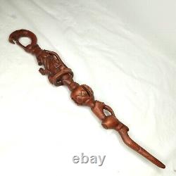 Antique Tonga Religious Walking Stick Hand-Carved Nyami Nyami & Praying People