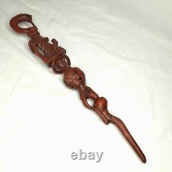 Antique Tonga Religious Walking Stick Hand-Carved Nyami Nyami & Praying People