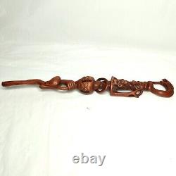 Antique Tonga Religious Walking Stick Hand-Carved Nyami Nyami & Praying People