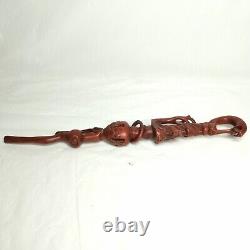 Antique Tonga Religious Walking Stick Hand-Carved Nyami Nyami & Praying People