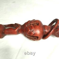 Antique Tonga Religious Walking Stick Hand-Carved Nyami Nyami & Praying People