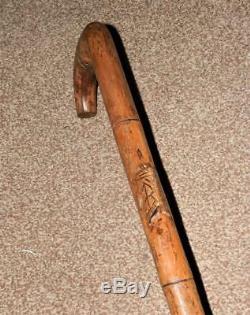 Antique Treen Hand Carved Locust Rustic Walking Stick 89cm