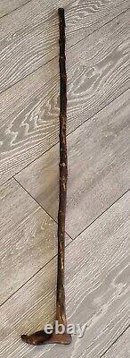 Antique Treen Rustic Walking Stick Hand Carved Human Foot Handle One Piece 86cm