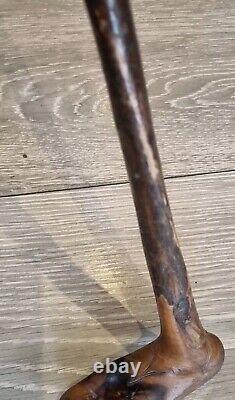 Antique Treen Rustic Walking Stick Hand Carved Human Foot Handle One Piece 86cm