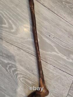 Antique Treen Rustic Walking Stick Hand Carved Human Foot Handle One Piece 86cm