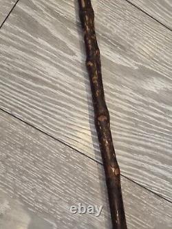 Antique Treen Rustic Walking Stick Hand Carved Human Foot Handle One Piece 86cm