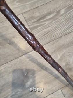 Antique Treen Rustic Walking Stick Hand Carved Human Foot Handle One Piece 86cm