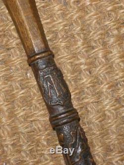 Antique Treen Walking Cane/Stick With hand Carved Oak Leaves & Acorn Design'MT