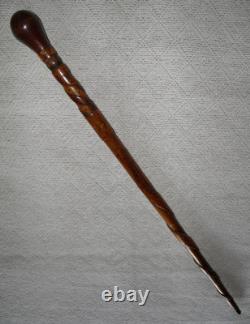 Antique Treen Walking Stick / Cane Entirely Hand Carved Shaft With Snake & Tiger