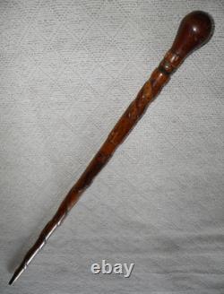 Antique Treen Walking Stick / Cane Entirely Hand Carved Shaft With Snake & Tiger