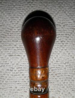 Antique Treen Walking Stick / Cane Entirely Hand Carved Shaft With Snake & Tiger