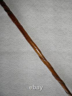 Antique Treen Walking Stick / Cane Entirely Hand Carved Shaft With Snake & Tiger