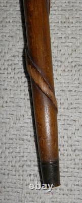 Antique Treen Walking Stick / Cane Entirely Hand Carved Shaft With Snake & Tiger