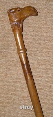 Antique Treen Walking Stick / Cane Hand-Carved Camel Head Top With Glass Eyes