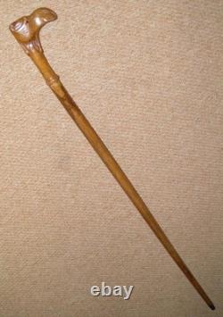 Antique Treen Walking Stick / Cane Hand-Carved Camel Head Top With Glass Eyes