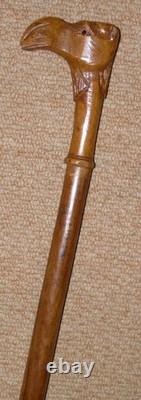 Antique Treen Walking Stick / Cane Hand-Carved Camel Head Top With Glass Eyes