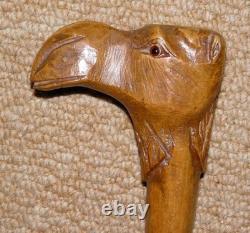 Antique Treen Walking Stick / Cane Hand-Carved Camel Head Top With Glass Eyes