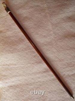 Antique Treen Walking Stick / Cane Hand-Carved Hand & Skull Antler Handle
