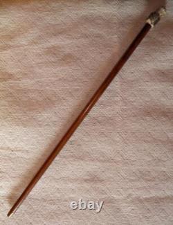 Antique Treen Walking Stick / Cane Hand-Carved Hand & Skull Antler Handle